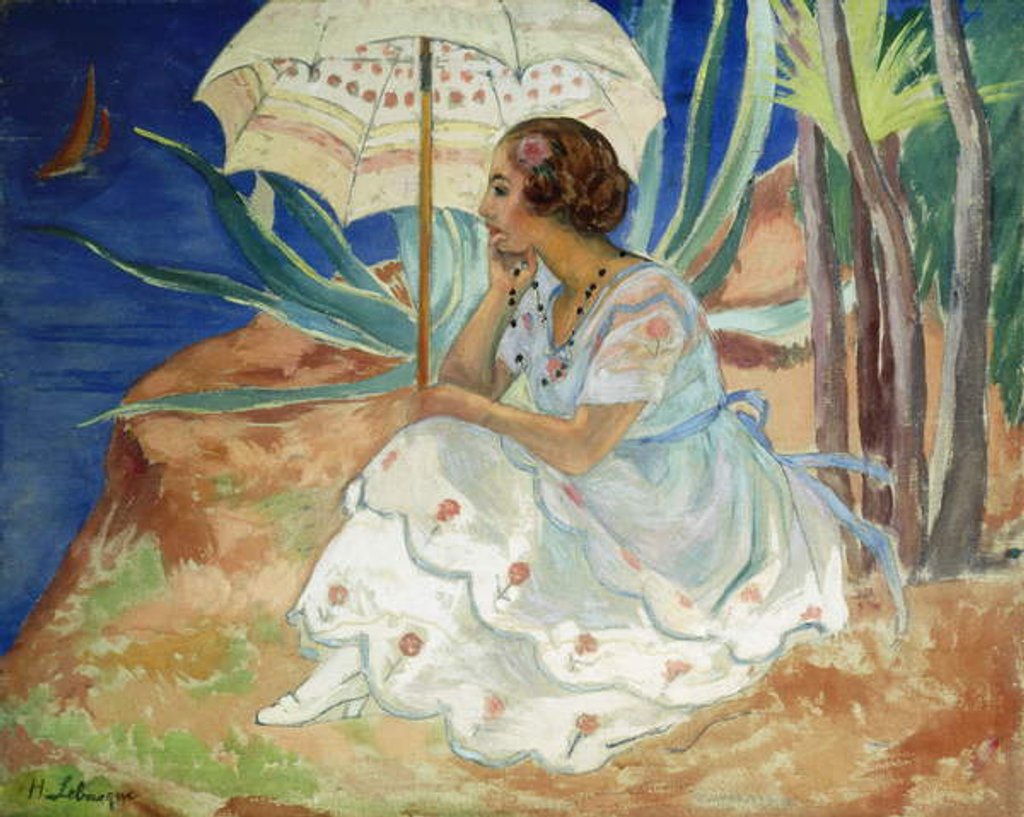 Detail of Young woman with an Umbrella, Saint Maxime; Jeune Fille a l'Ombrelle Saint-Maxime, c.1918 by Henri Lebasque