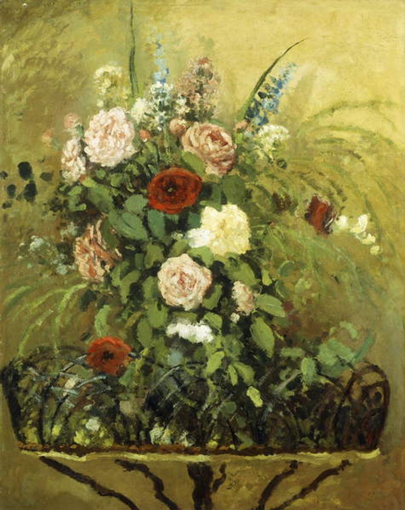 Detail of Bouquet of Flowers with a Rustic Wooden Jardiniere by Camille Pissarro