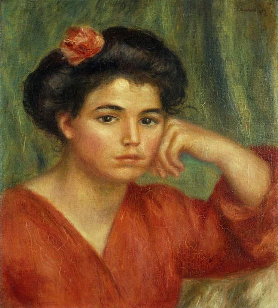 Detail of Young Woman with a Rose; Jeune Fille a la Rose, 1907 by Pierre Auguste Renoir