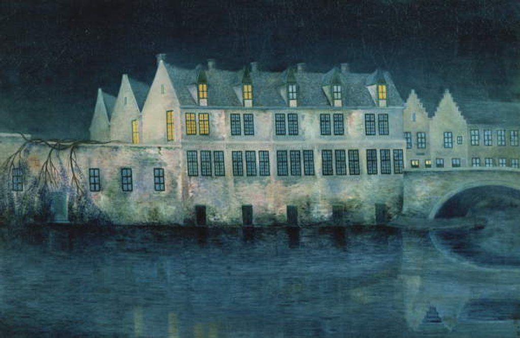 Detail of The Night in Bruges; La Nuit a Bruges, 1897 by William Degouve de Nuncques