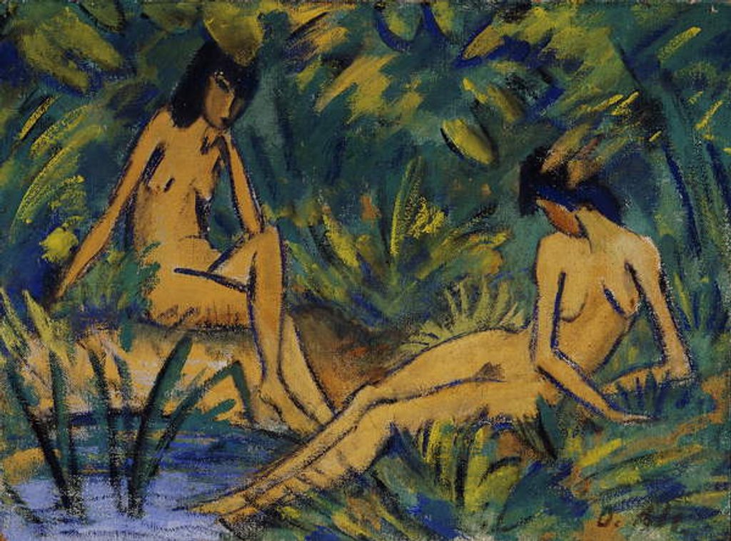 Detail of Seated Women by Water; Sitzende Madchen am Wasser, c. 1914-16 by Otto Muller or Mueller