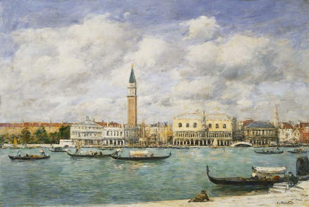 Detail of Venice, Campanile, St Mark's View of the Canal from San Giorgio; Venise, Le Campanile, Vue du Canal San Marco prise de San Giorgio, 1895 by Eugene Louis Boudin