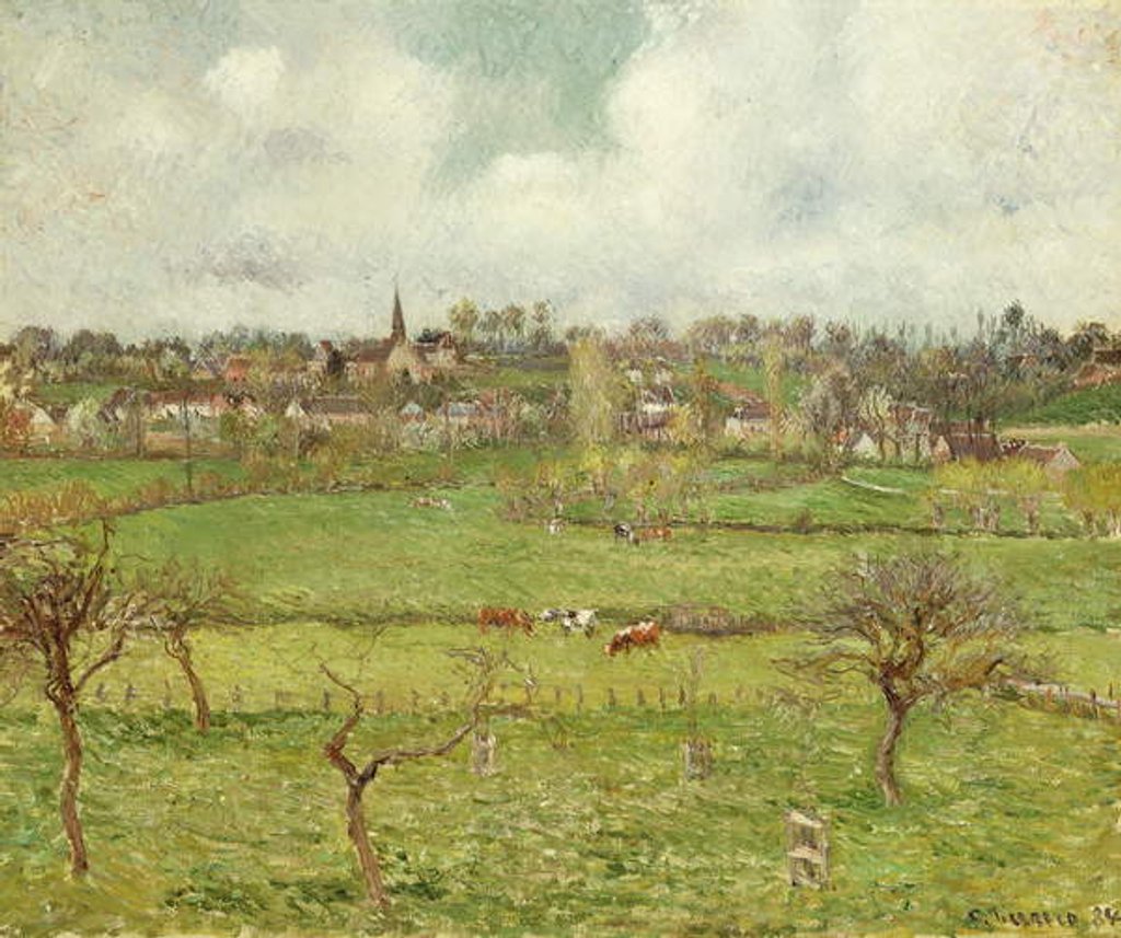 Detail of View of Bazincourt; Vue de Bazincourt, 1884 by Camille Pissarro