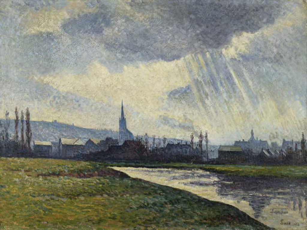 Detail of Couillet, Charleroi, Landscape Along the River; Couillet, Charleroi, Paysage au Bord de la Riviere, 1896 by Maximilien Luce