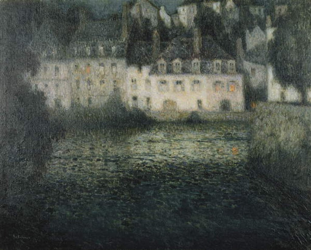 Detail of House on the River in the Moonlight; Maison sur la Riviere au Clair de Lune, Quimperle, 1920 by Henri Eugene Augustin Le Sidaner