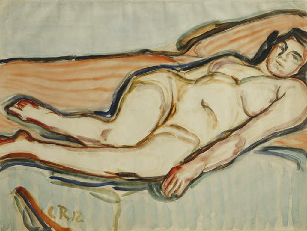 Detail of Reclining Nude; Liegende Akt by Christian Rohlfs