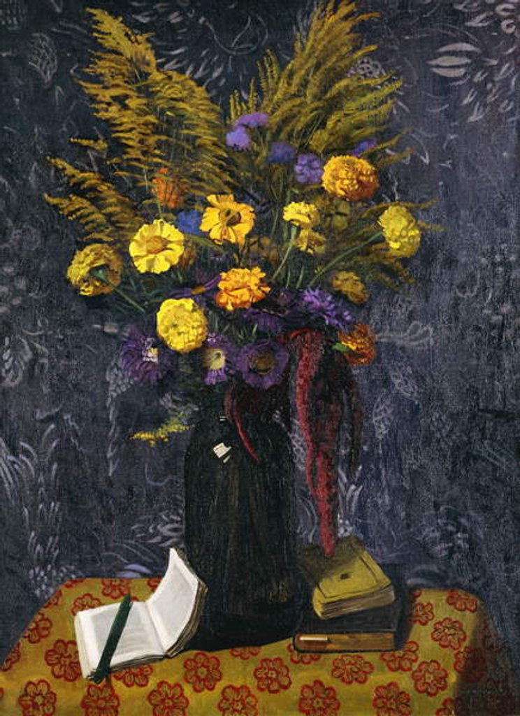 Detail of French Marigold, Purple Daisies and Golden Sheaves; Oeillets d'Inde, Marguerites Violettes et Gerbs d'Or, 1925 by Felix Edouard Vallotton