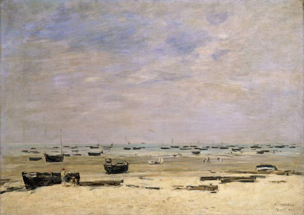 Detail of River Barges at Low Tide; Berck le Rivage a Maree Basse, 1882 by Eugene Louis Boudin
