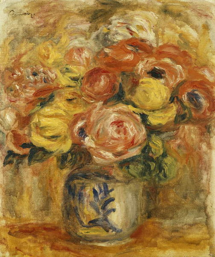 Detail of Flowers in a Blue and White Vase; Fleurs dans un Vase Bleu et Blanc, 1915 by Pierre Auguste Renoir