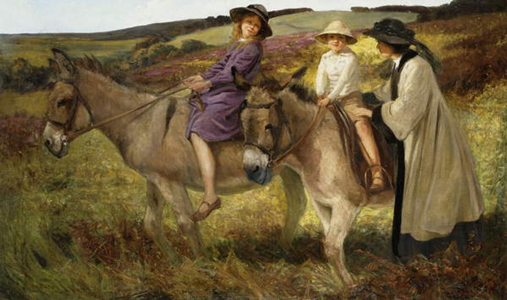Detail of Two Children Riding Donkeys on the Edge of a Moor, 1912 by George Edmund Butler