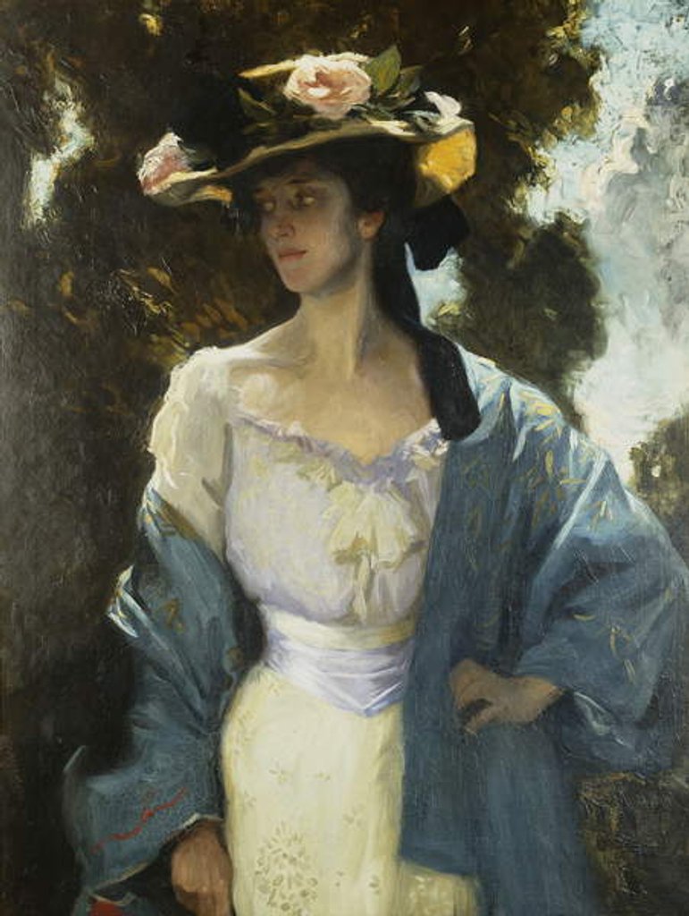 Detail of Portrait of Frances Josephine Furse, the artist's Sister-In-Law wearing a Blue Oriental Jacket, 1903 by Charles Wellington Furse