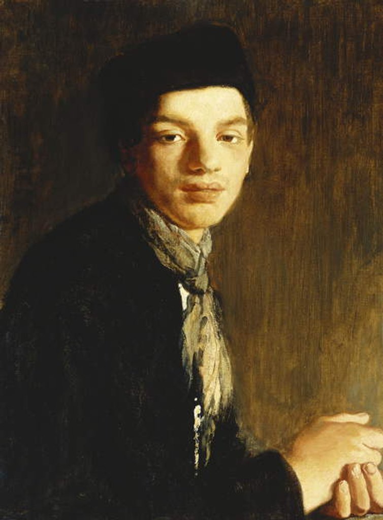 Detail of A Youth, half length, wearing a Black Hat and a Neckscarf, c. 1911 by Glyn Warren Philpot