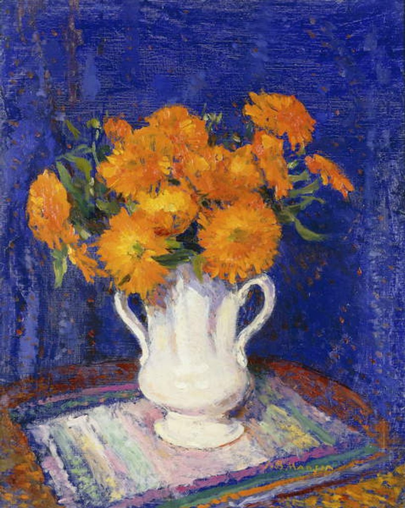 Detail of Marigolds in a White Vase, by James Bolivar Manson