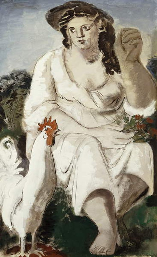 Detail of Peasant Girl and White Cockerel, by Bernard Meninsky