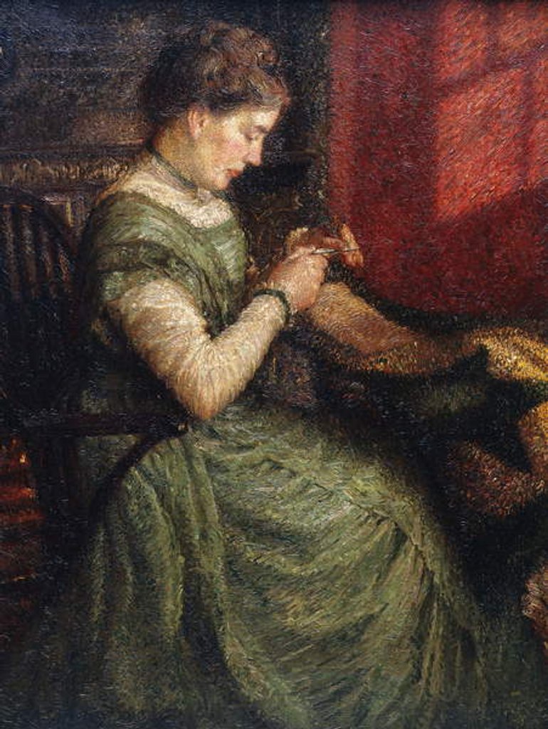 Detail of Portrait of a Lady Seated in an Armchair Sewing, 1910 by Charles A. Sheehan