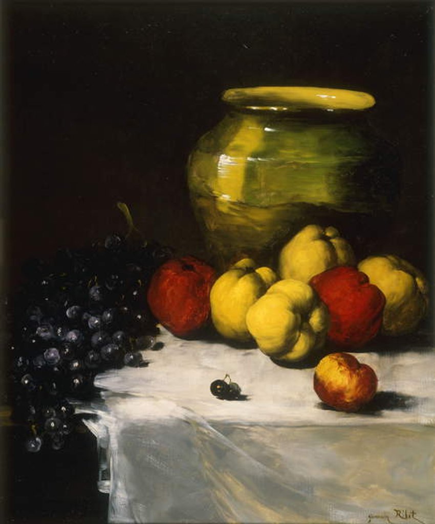Detail of A Still Life with Apples and Grapes, by Germain Ribot