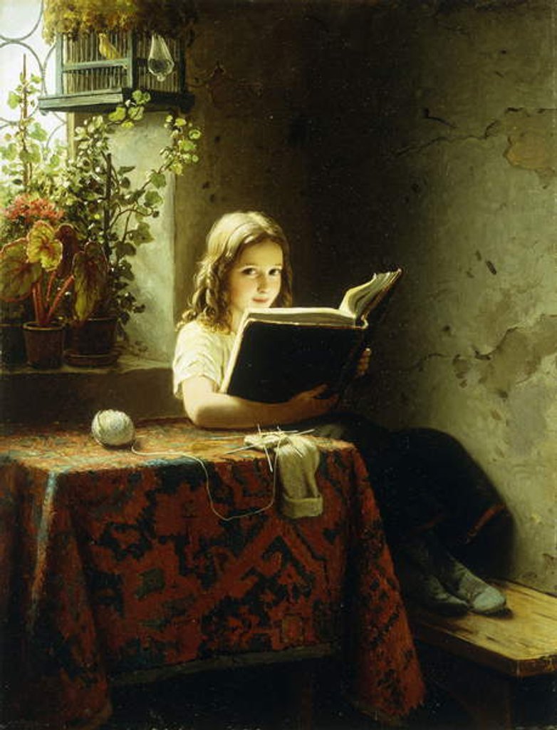 Detail of A Girl Reading; Das Lesende Madchen, 1871 by Johann Georg Meyer