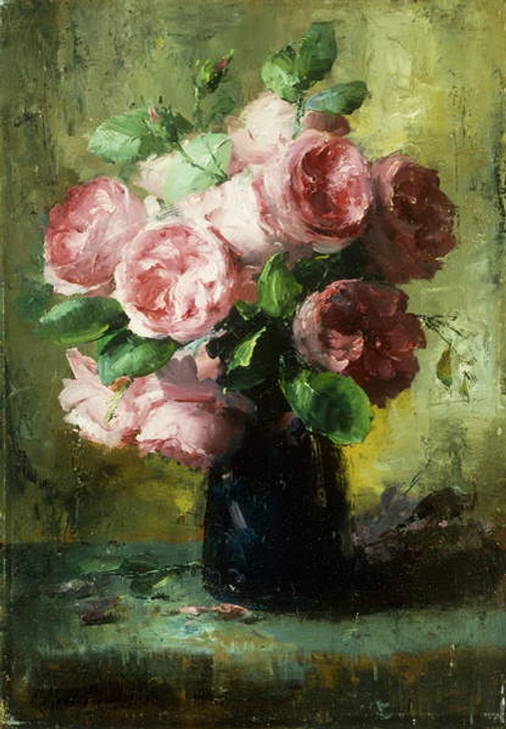 Detail of Pink Roses in a Vase by Frans Mortelmans