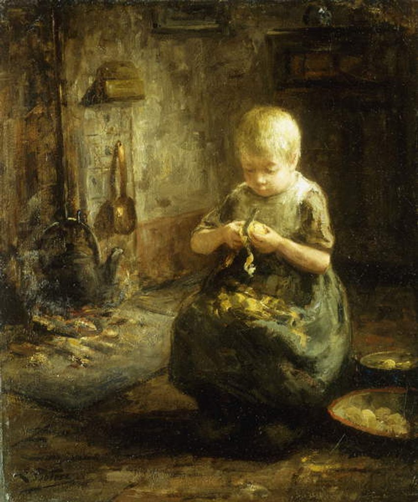 Detail of A Child Peeling Potatoes by Evert Pieters