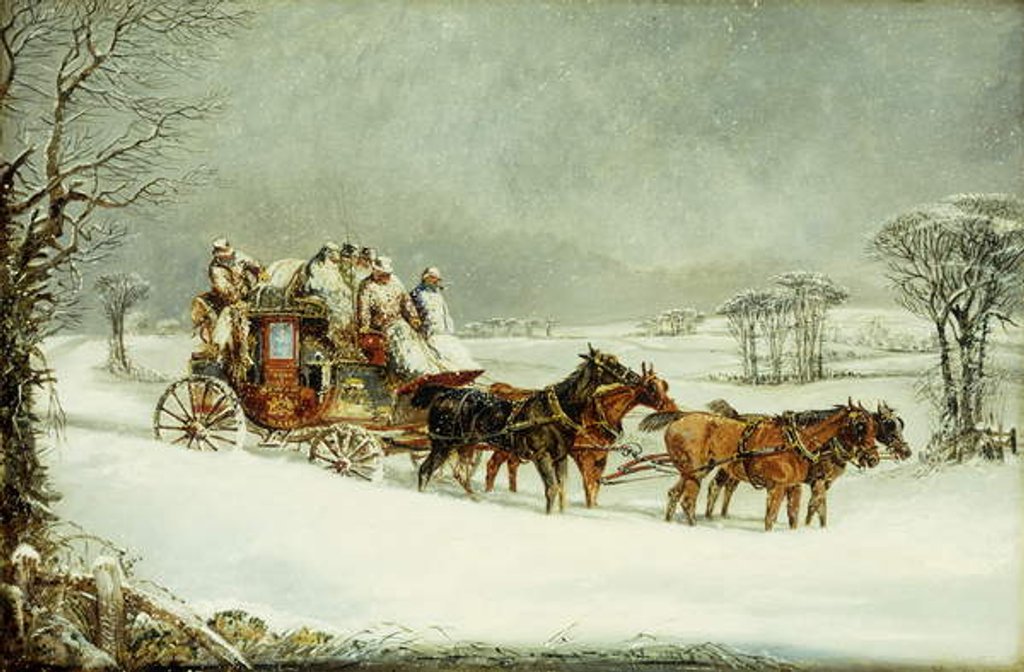 Detail of The York to London Royal Mail on the Open Road in Winter, by Henry Thomas Alken