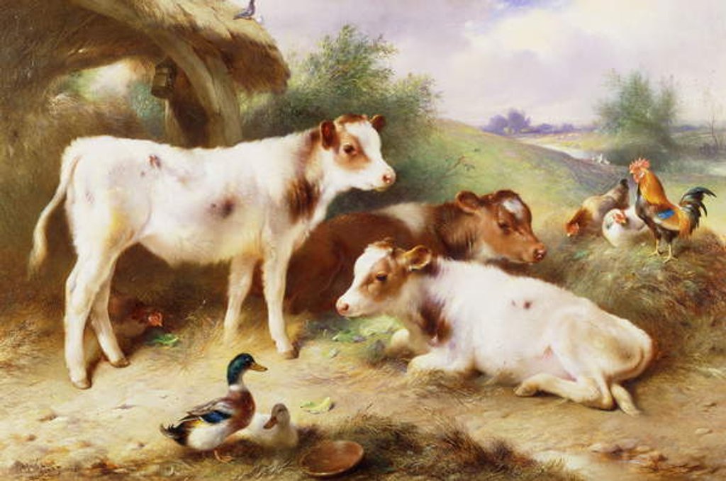 Detail of Calves and Poultry by a Byre, 1922 by Walter Hunt