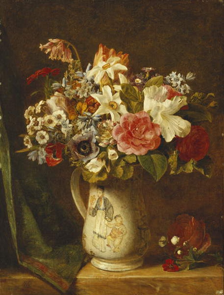 Detail of Roses, Narcissi and Other Flowers in a Vase by Alfred Morgan