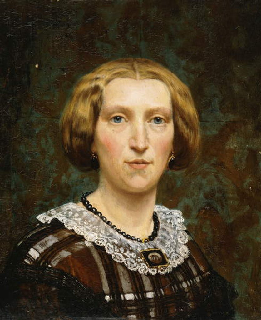 Detail of Portrait of Sientje Tadema, small bust length, in Brown and White Dress and Black Shawl, 1860 by Lawrence Alma-Tadema