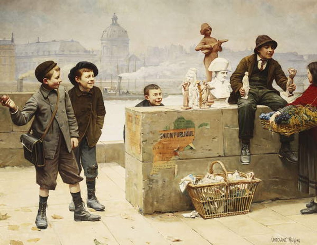 Detail of The Young Vendors, by Paul Charles Chocarne-Moreau