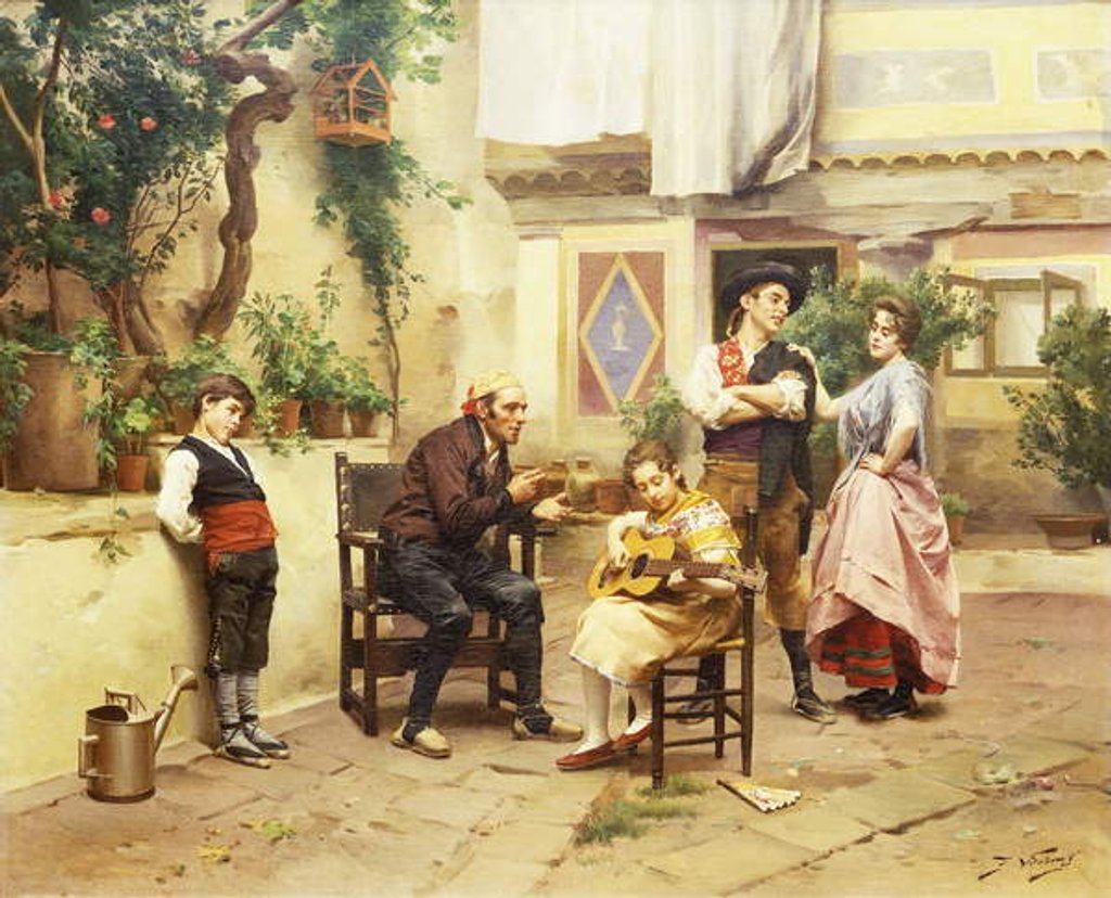 Detail of The Guitar Lesson by Jules Worms