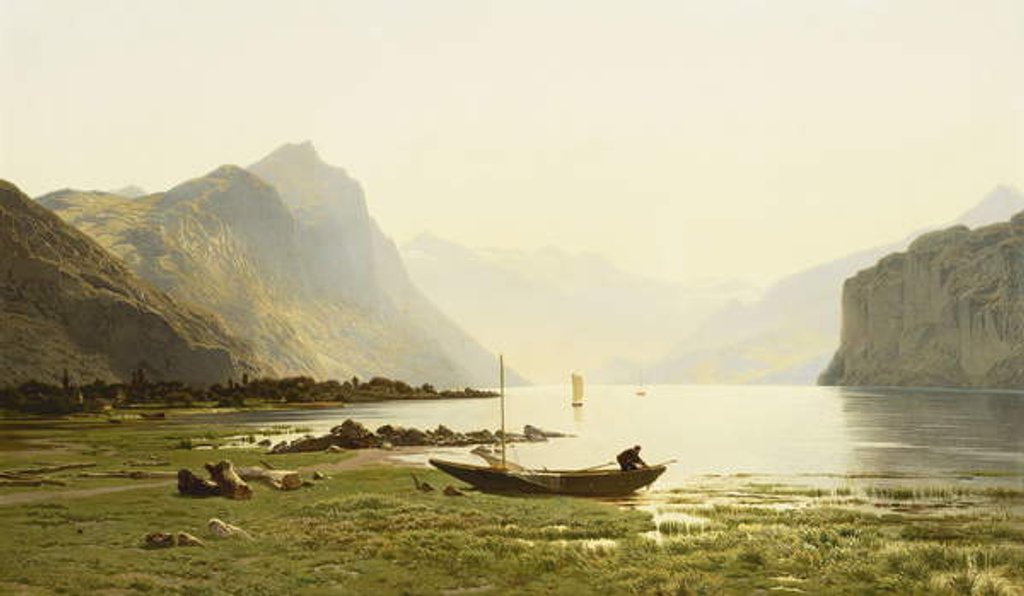 Detail of Le Lac Wallenstadt, 1865 by Jean Francois Xavier Roffiaen