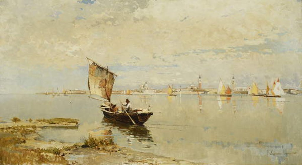Detail of On the Lagoon, 1882 by Pietro Fragiacomo
