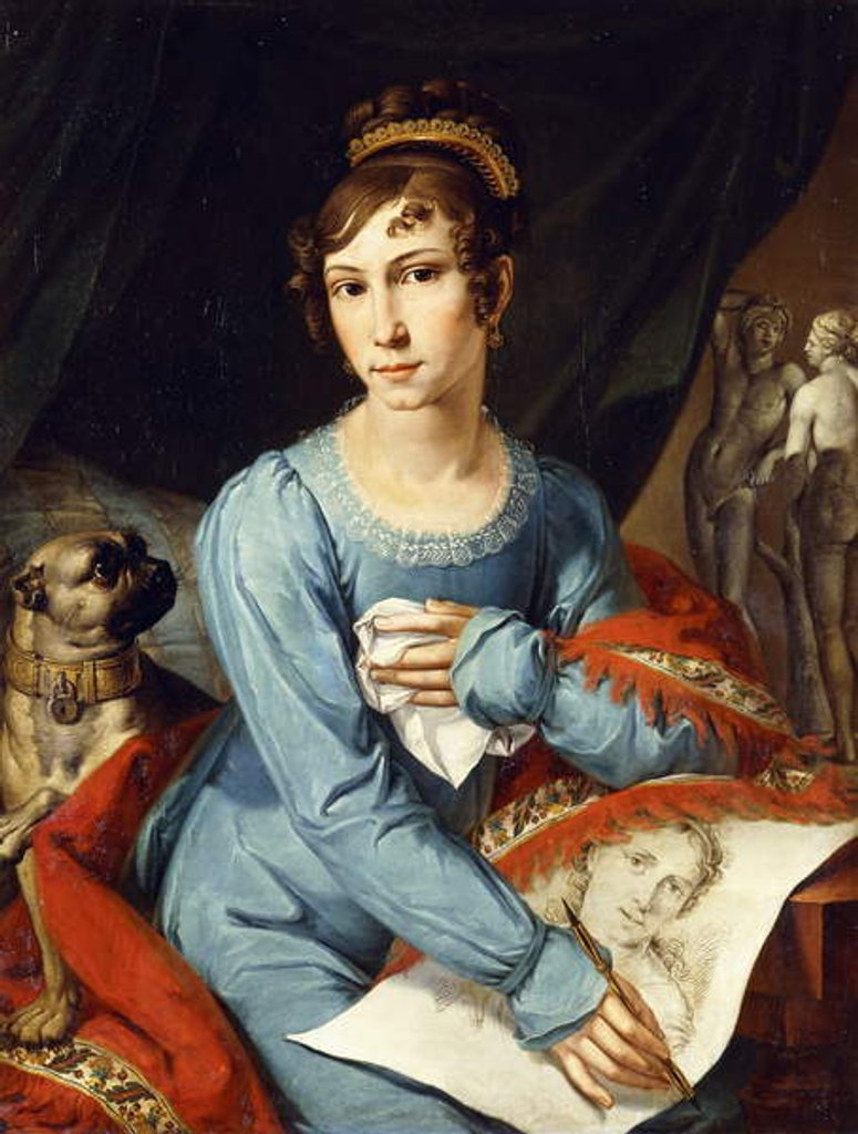 Detail of Portrait of a Lady with her Pug Dog by German School