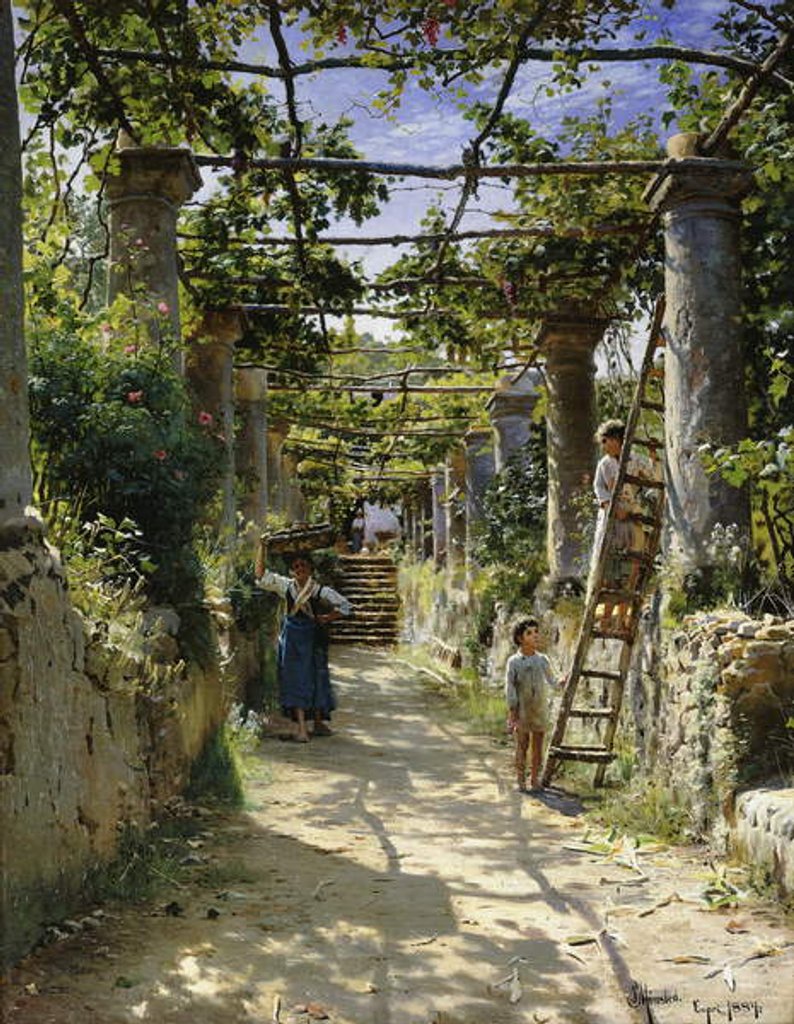 Detail of In the Shadow of an Italian Pergola, A Warm Afternoon in Anacapri, 1884 by Peder Monsted
