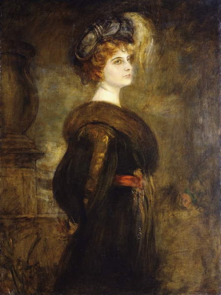 Detail of Portrait of a Lady, standing three-quarter length by Franz Seraph von Lenbach