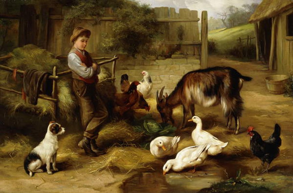Detail of A Boy with Poultry and a Goat in a Farmyard, 1903 by Charles Hunt