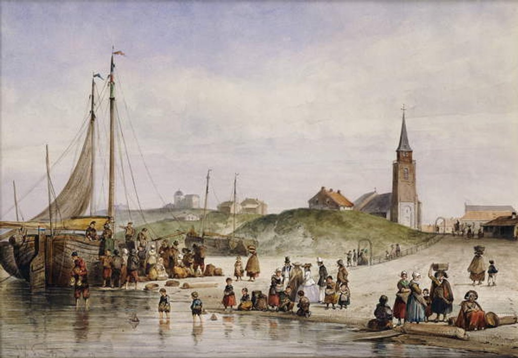 Detail of Fisherfolk on a Beach with a Town Beyond, 1857 by Johan Gerard Smits