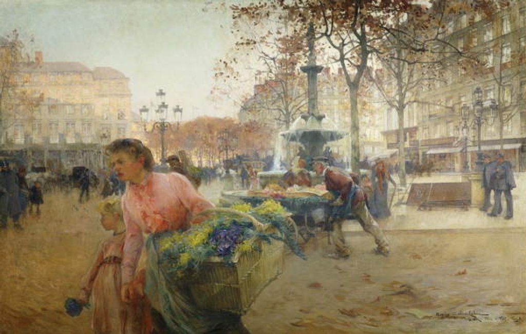Detail of Place du Theatre Francais, Paris, 1902 by Eugene Galien-Laloue