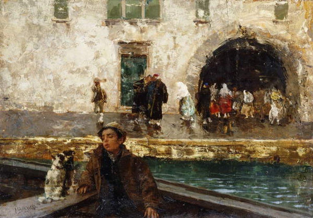 Detail of A Boy in a Boat in a Canal by Mose Bianchi