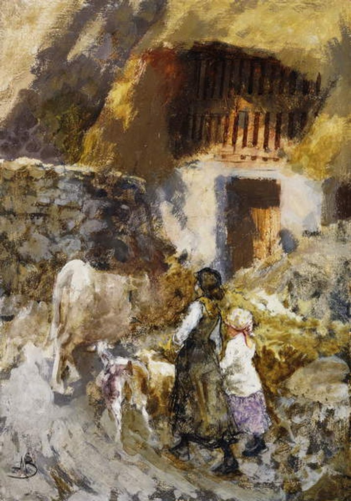 Detail of Girls Driving Animals to a Barn by Mose Bianchi