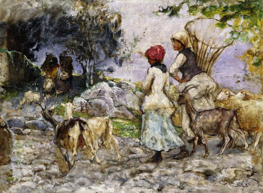 Detail of The Goatherds by Mose Bianchi