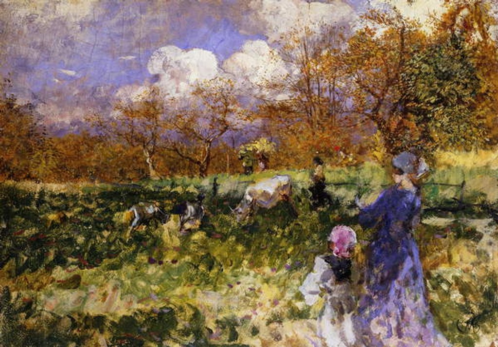 Detail of In the Meadow; Women and Children Driving Goats by Mose Bianchi