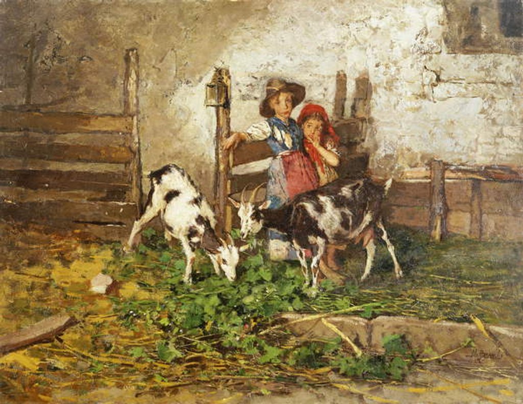 Detail of Children and Goats in a Barn, by Mose Bianchi