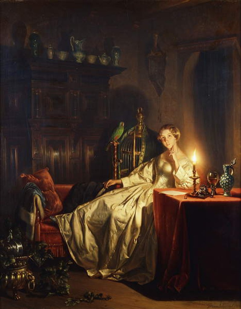 Detail of A Candlelit Interior with a Lady Seated at a Table, 1865 by Petrus van Schendel