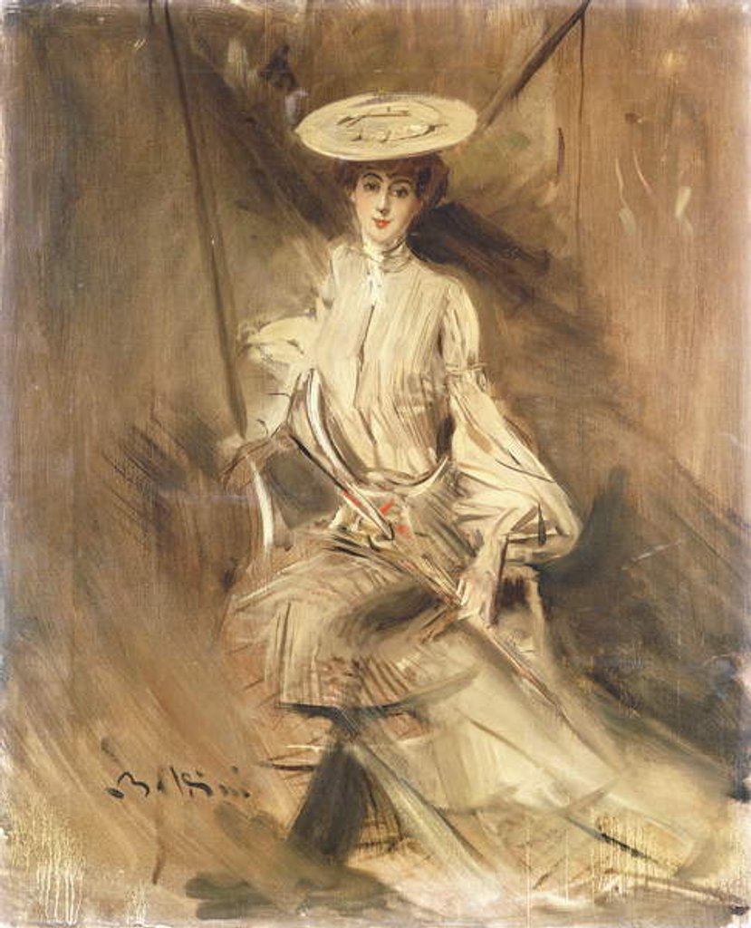 Detail of Portrait of a Lady, Seated, with a Parasol by Giovanni Boldini