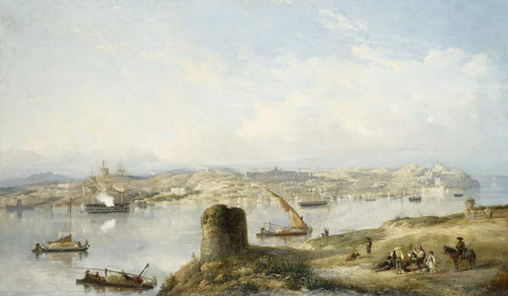 Detail of An Extensive View of Lisbon on the River Tejo with the Praca do Terreiro do Paco, the Old Cathedral and the Castelo de S. Jorge by John or Giovanni (follower of) Schranz