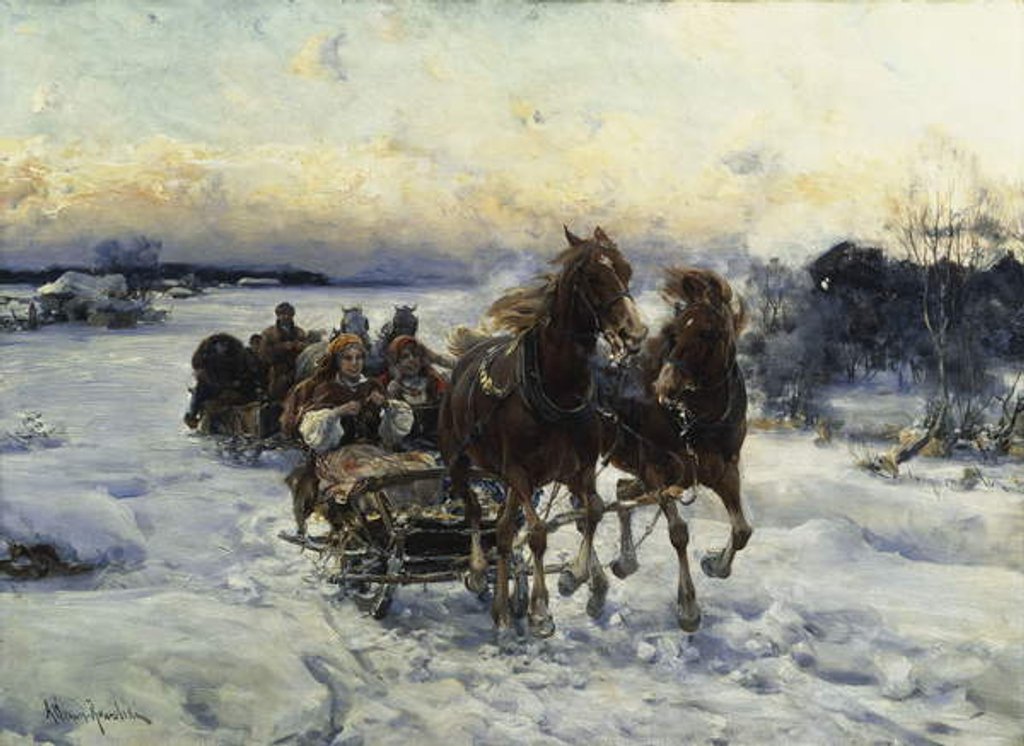 Detail of The Sleigh Ride by Alfred von Wierusz-Kowalski