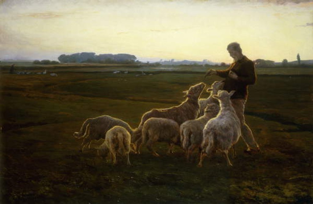 Detail of A Shepherd and his Sheep with Geese Beyond, 1896 by Carl Christian Ferdinand Wentorf