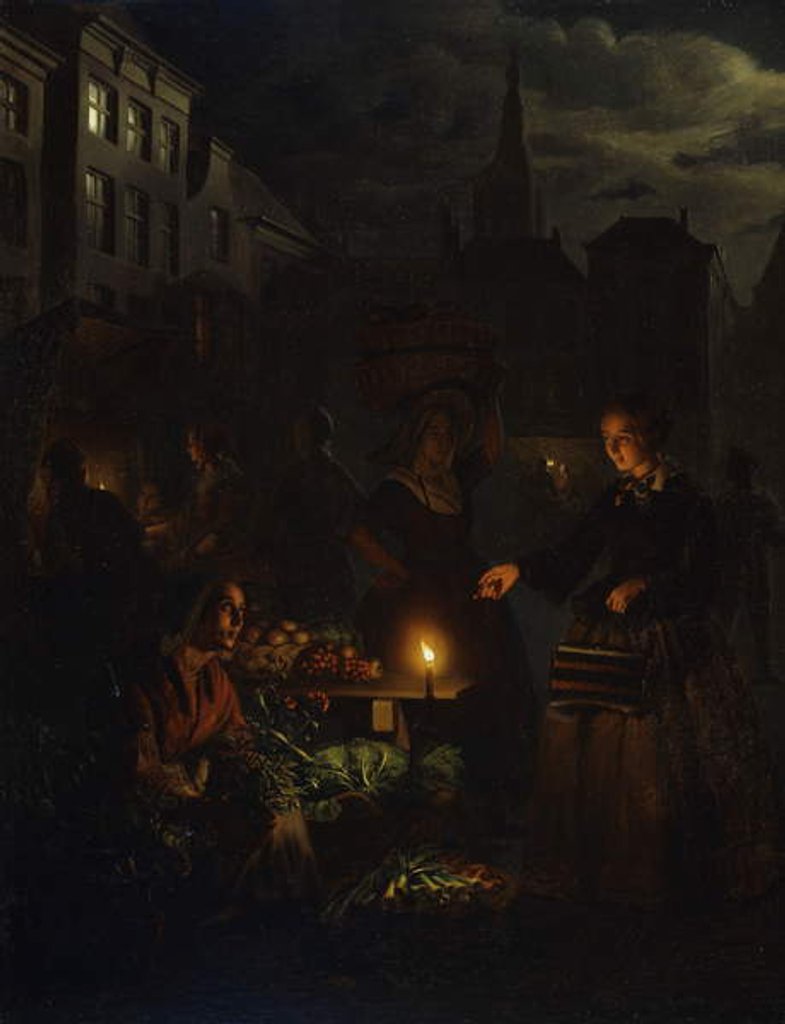 Detail of A Market Scene at Night, by Petrus van Schendel