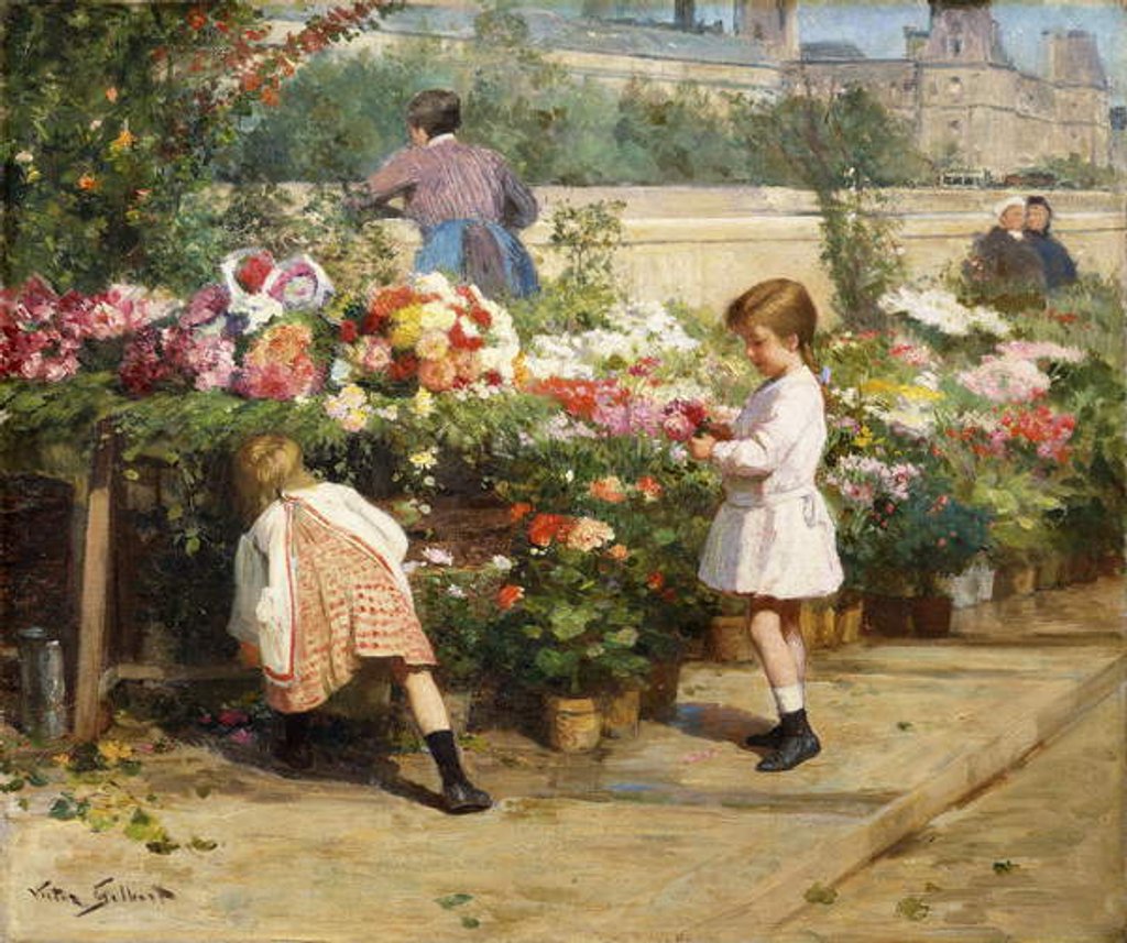 Detail of The Flower Market by the Seine by Victor Gabriel Gilbert