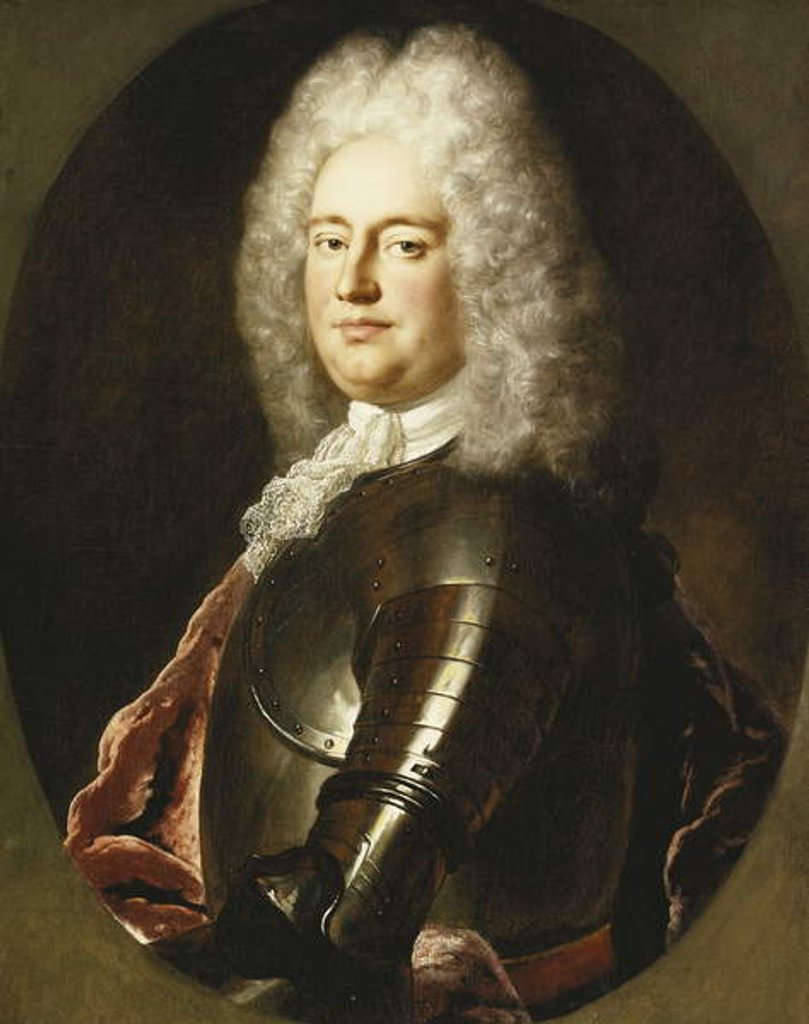 Detail of Portrait of a Gentleman, Half Length, in Armour, a White Jabot and Crimson Wrap, in a Painted Oval by Jean-Marc Nattier